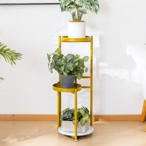 CHPHI Plant Stand Indoor Outdoor, 3-Tier Metal Flower Shelf Pot Holder , Corner Rack for Multiple Plants, Multiple Plants Rack Narrow Display Organizer for Patio Orchid Office Porch Living Room Garden (gold)