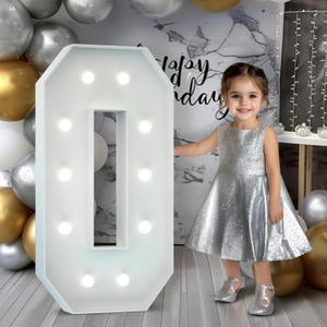 Marquee Numbers 4 Feet Tall: Large 10th 40th 50th Birthday Decorations for Her Him 4FT Light Up Numbers White Anniversary Party Decor Big Backdrop Foam Cardboard Number 0