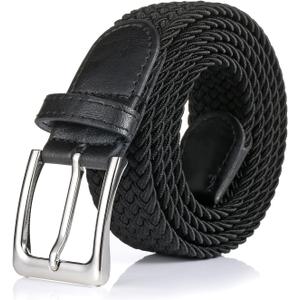 Elastic Braided Belt, 1 3/8", Woven Stretch Belt for Golf Casual Jeans Shorts Pants (X-Large (41-44" Waist), Black)