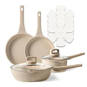 CAROTE 10Pcs Pots and Pans Set Nonstick, Induction Cookware Sets, NonStick Cooking Set, Kitchen Pots and Pans Set with Stay-Cool Handles, PFOA Free