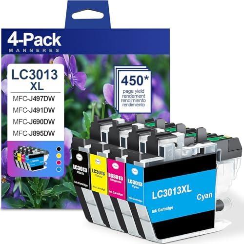 LC3013 Ink Cartridges BK/C/M/Y High Yield 4-Pack Compatible LC3013BK LC3013C LC3013M LC3013Y - Replacement for Brother LC3013 Ink Cartridges Use for MFC-J491DW MFC-J497DW MFC-J690DW MFC-J895DW Printer