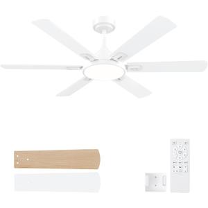 52 Inch Ceiling Fans with Lights: White Ceiling Fan with Light and Remote for Bedroom Living Room Patio - 3CCT Dimmable Ceiling Fan 6 Speeds Reversible Quiet DC Motor