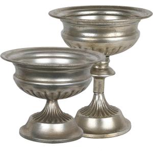 WORTH Silver Color Urn Vases for Centerpieces Set of 2 (Large:8.8" H. x 7.8" Dia. & Small:6.1" H. x 7.8" Dia.), Classic Metal Trumpet Flower Pots for Table, Bowl Vase for Wedding Party Event Home Deco