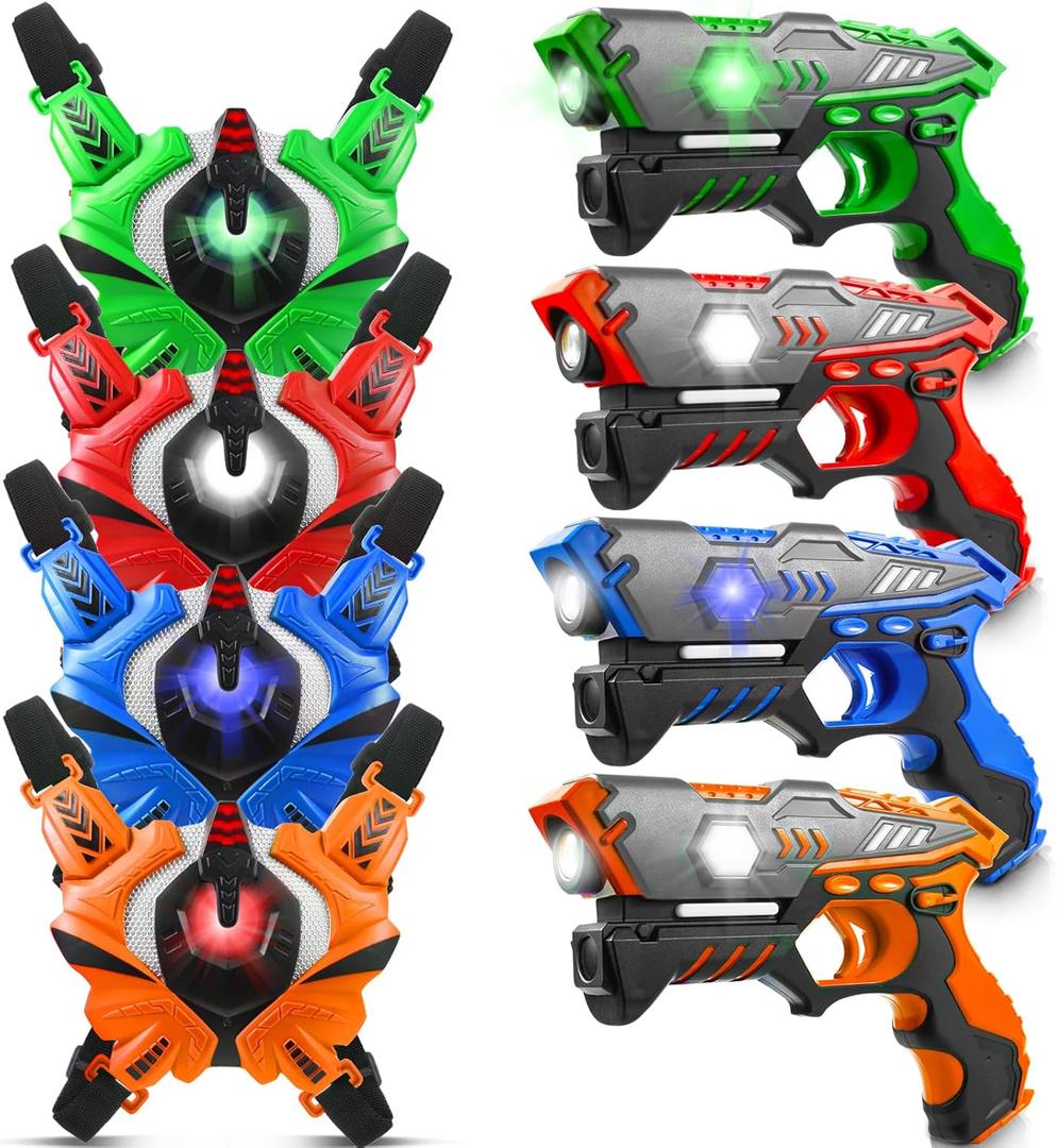 Laser Tag: Laser Tag Guns Set of 4 with Vests, Infrared Lazer Tags Game, Lazer Tags Set 4 Player for Kids Adults, Toys for Kids Ages 6 7 8 9 10 11 12+ Year Old Boy Birthday