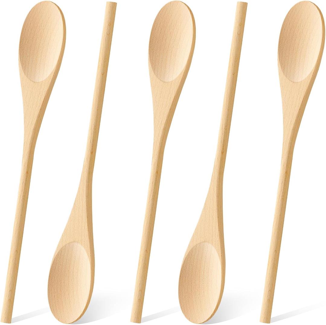 MORGLES 5 Pcs Wooden Spoons for Cooking, 12 Inches Long Handle Spoons for Mixing, Tasting Stirring Food, Large Wooden Cooking Utensils for Kitchen and Crafts