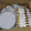 BESTVIP 700PCS Gold Plastic Dinnerware Set for 100 Guests, Disposable Plates for Party, Include: 200 Plastic Plates, 100 Pre Rolled Napkins with Gold Silverware, 100 Cups for Christmas, Halloween