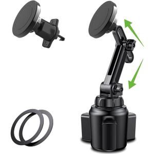 Magnetic Car Cup Holder Phone Mount for MagSafe, 2 Pack Cell Phone Mount for Car Cup Holder & Air Vent [ 20 X N52 Magnets ], for iPhone 15 14 13 Pro Plus Max Mini, MagSafe Case & Other Phone