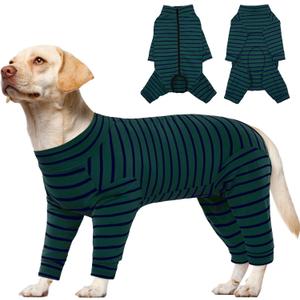 Kuoser Recovery Suit for Large Dogs After Surgery, Long Sleeve Dog Surgery Recovery Suit, Dog Onesie for Abdominal Wounds Skin Disease, Green XXL, Back Length: 24''