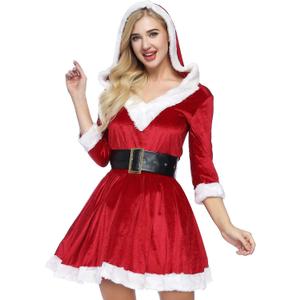 ADOMI Mrs Claus Costume for Women Christmas Costume Santa Dress Adult Hooded 2PCS Santa Clause Outfit Cosplay Suit Holiday (Large)