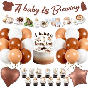 A Baby is Brewing Decorations Set - Coffee Theme Baby Shower Decoration with Banner Garland Cake Topper Balloons, A Baby is Brewing Gender Reveal Party Supplies for Boys Girls