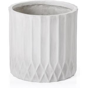 16 Inch Dia Round Magnesium Oxide Tree Pot, Indoor Outdoor Large Plant Pot with Drainage Hole, White Concrete Planter for Olive Tree Bamboo, Antique White