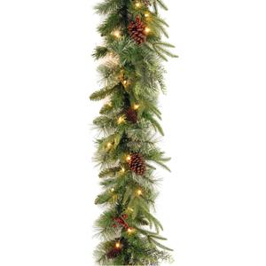 National Tree Company Pre-Lit 'Feel Real' Artificial Christmas Garland, Green, Colonial Fir, Dual Color LED Lights, Decorated With Pine Cones, Christmas Collection, 9 Feet