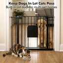 Metal Pet Gate with Cat Door, Adjustable Dog Gate for Doorways & Stairs, Pressure Mounted, Auto-Close, No Tools Needed, 29-45 Inches, Black