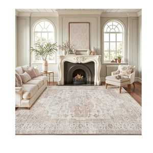 LUMI 8x12 Washable Area Rug for Living Room, Ultra Soft Vintage Rugs with TPE Non Slip Backing, Stain Resistant, Low Profile Carpet High Traffic for Bedroom, Dining Room