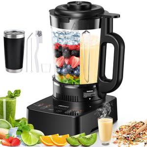 Blenders for Kitchen with Glass Jar, PRASKY 1500W Professional Heating Blender 55oz, 25000 RPM High Speed Protein Shake, Smoothies Blender Keep Warm, Auto Clean for Food Soups Sauces (Black)