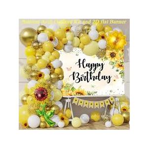 Sunflower Balloon Arch Kit – Yellow, White & Gold Balloon Garland with Sunflower Foil Balloon & Confetti Balloons for Birthday, Summer or Garden Party Decorations – 100 Pcs