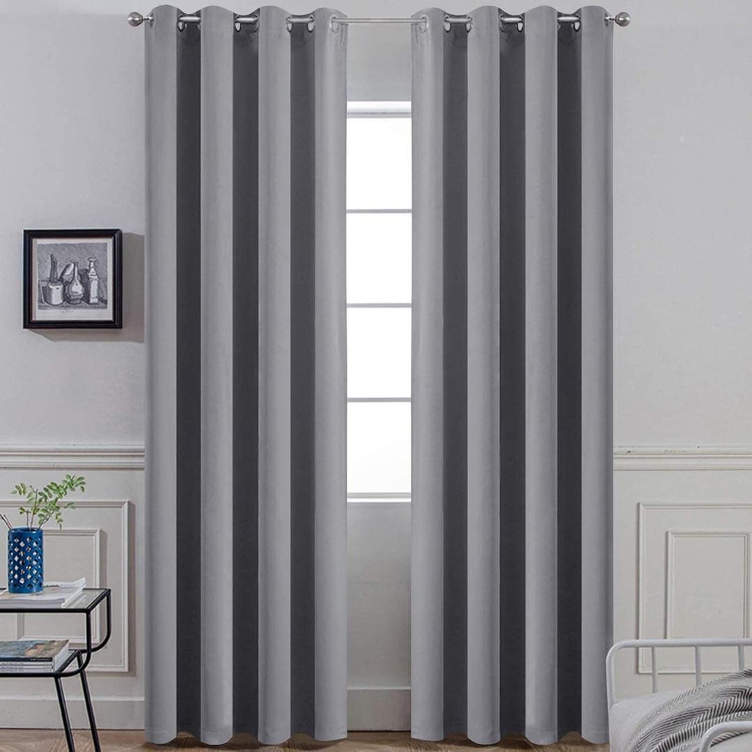 Yakamok Blackout Curtains 96 Inches Thermal Insulated Grey Room Darkening Window Drapes with 8 Grommets Window Treatment Curtain for Living Room Bedroom,52 Inch Width, Set of 2 Gray