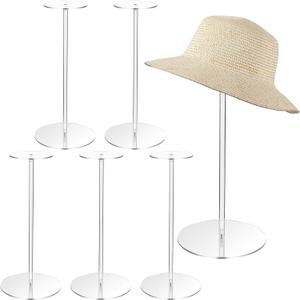 6 Sets Acrylic Hat Stand Holder, 12.8" Clear Display Rack with Round Base for Baseball Caps, Wigs, Jewelry, Watches - Tabletop Pedestal Organizer
