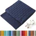 TREELY 100% Cotton Knitted Throw Blanket Couch Cover Blanket(50 x 60 Inches, Navy)