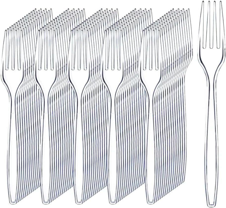 100 Pack Heavy Duty Disposable Clear Forks - Clear Plastic Forks Heavy Duty- Basic Plastic Forks Cutlery 6.7 X 1 Inch for Birthday, Parties, Camping, Catering and Wedding Cutlery Set Events