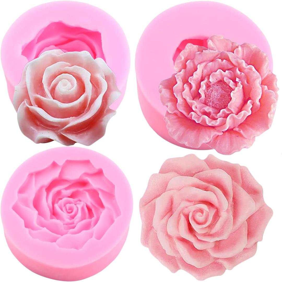 ZiXiang Flower Silicone Molds 3D Rose Flower Fondant Silicone Molds For Cake Decorating Cupcake Topper Polymer Clay Candy Chocolate Gum Paste Set Of 3