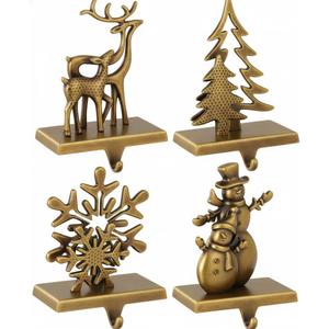 4Pcs Christmas Stocking Holders Double Mantle Anti-Slip Velvet Brass Stocking Holder for Mantle Decorative Mantel Stocking Hanger Hooks for Fireplace Shelf Xmas Decor (4,Bronze)