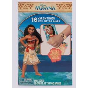 Disney Moana 16 Valentine's Card's With Tattoo Bands- 2 Pack