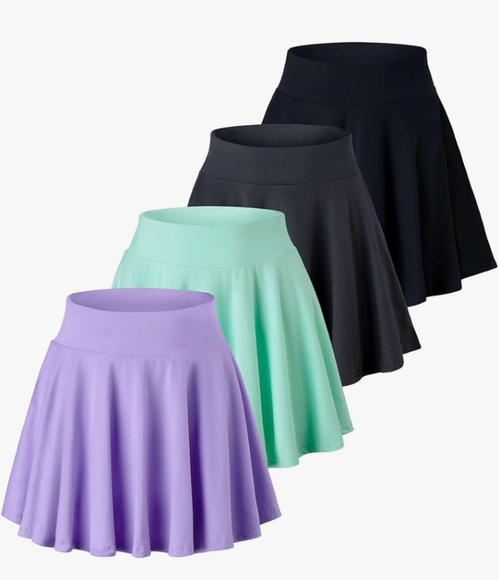 Real Essentials 4 Pack: Women's Basic Casual Stretchy Mini Skirt - Skater A-Line Flowy Flared, XXL