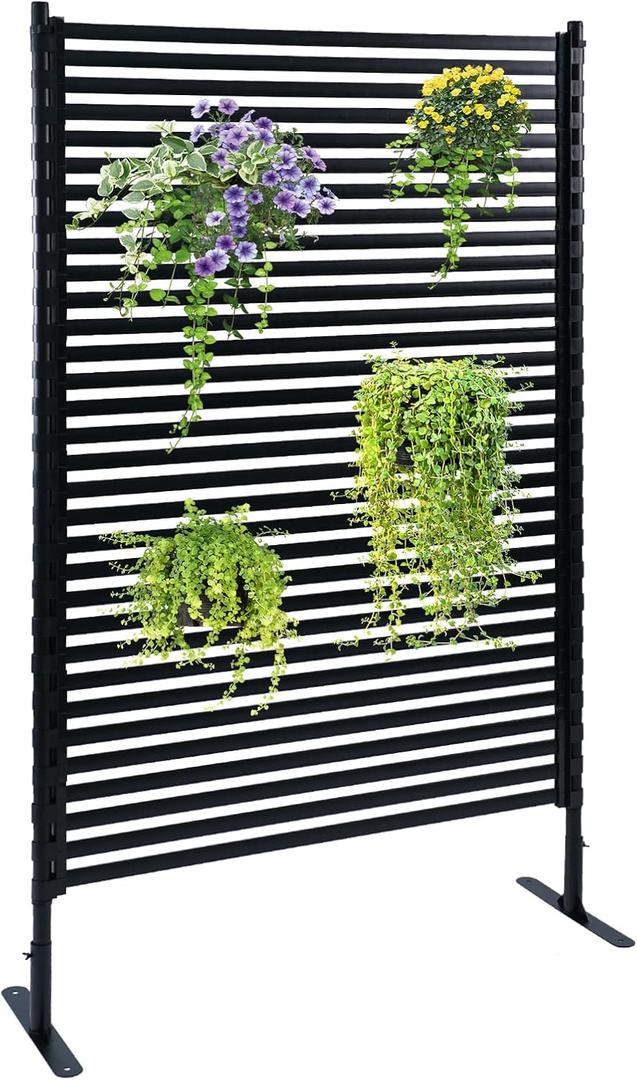 FOLLOOK Privacy Screen Freestanding Outdoor, 48" W x 71" H Poly-Coating Rustproof Metal Decorative Privacy Screen Fence Panels for Outside Backyard Garden Patio, Black
