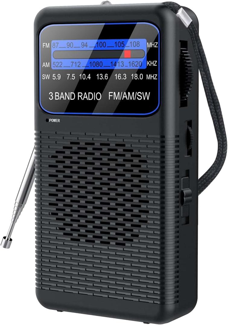 FM AM SW Back Clip Pocket Radio, Battery Operated Mini Radios, Portable Shortwave Transistor Radio with Emergency LED Flashlight & Headphone Jack for Elder/Kids (r88)