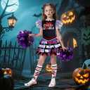 IBQ Kids Zombie Cheerleader Costume Girls Scary Halloween Costumes for Zombie Fearleader Costume (150 (11-12 Years), Purple)
