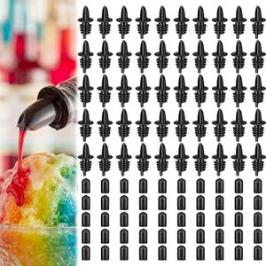 100 Pcs Bottle Pourers Syrup Pour Spouts Including Snow Cone Syrup Alcohol Liquor Bottle Pourers and Rubber Dust Cap Covers Dispenser Accessories