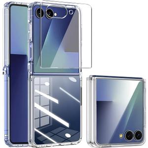 for Samsung Z Flip7 Clear Case and Screen Protector, Galaxy Z Flip 7 Phone Cases, Classic Transparent Ultra-Thin Shockproof, Non-Slip and Anti-Yellowing for Flip Z7 Cover-Clear
