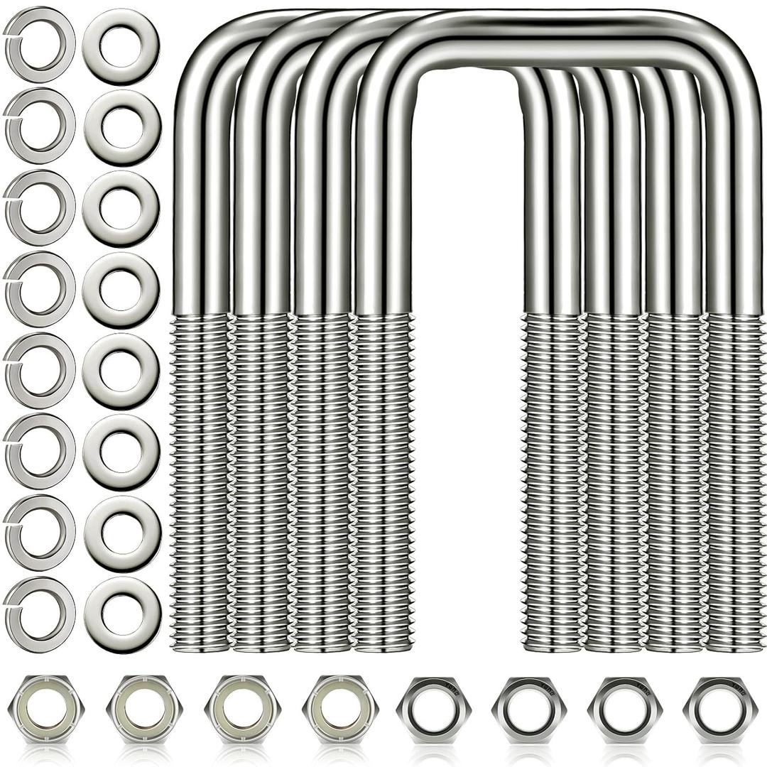 4 Pcs Hotop 304 Stainless Steel Square U-Bolt Boat Trailer U-Bolts with Washers and Nuts l Heavy Duty U Bolt for Sailboat Trailer Automobiles Industrial Part (1/2 D x 3 1/16 W x 4 5/16 Inch)