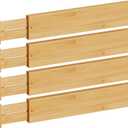 BAMEOS 4" High Drawer Dividers Bamboo Separators Organization Expandable Organizers for Kitchen Bedroom Bathroom Dresser Office 4-pack
