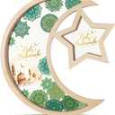 Vercraft Ramadan Serving Tray Moon Star Eid Mubarak Wood Tray Table Plate Decor Gift Ramadan Platter Decoration for Table Islam Muslim Party Tableware for Home Party Dessert Snack(Green Floral)