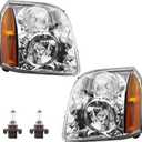 Headlights w/Bulb Compatible with 2007-2014 GMC Yukon & Yukon XL 1500/2500 SLE SLT Base Hybrid, Replaces 15861025 15861026 Front Headlamp Assembly Halogen 2 PCS