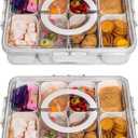 Divided Snack Serving Tray with Lid and Handle Travel Snackle Charcuterie Container Portable Storage Organizer for Candy, Fruits, Nuts, Snacks, Party, Picnic 2 Packs, White