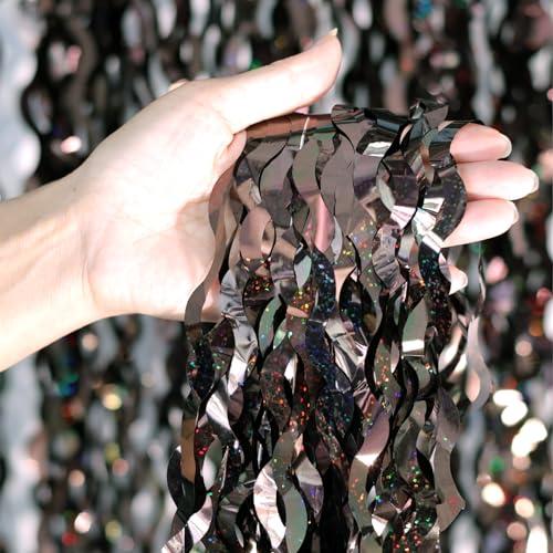 2Pcs Brown Metallic Wavy Tinsel Curtains - 3.3x6.6 ft Foil Curtain Backdrop for Birthday Party, Halloween Decor