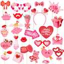JXYCBZYing Hot Pink Valentine's Day Photo Booth Props - Pack of 24 | Happy Lovers Selfie Photo Booth Props for Valentines Day Party Decorations Favors Supplies