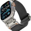 FULLIFE Stretchy Bands for Apple Watch Ultra 3/2/1 Band 49mm 46mm 45mm 44mm for Men, Rugged Solo Loop Nylon Sport Elastic Braided Straps for iWatch Series 11 10 9 8 7 6 5 4 3 SE3 with Metal Connector (Titanium Adapter-Gray)