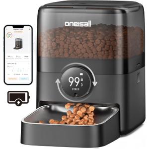 Oneisall Cordless WiFi Automatic Cat Feeder, Rechargeable 100-Day Battery Operated Pet Feeder, 12 Cups/3L Timed Cat Food Dispenser for Large Kibble, Smart App Control (Black)