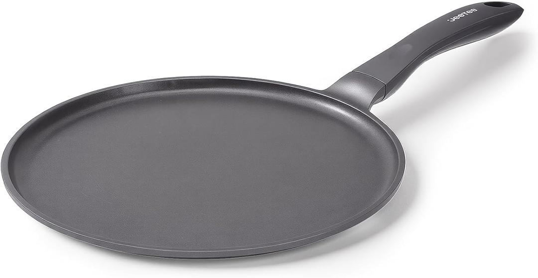 JEETEE Nonstick Crepe Pan, 9.5 Inch Titanium Pancake Pan, Healthy Non-Toxic Flat Tawa Dosa Tortilla Pan for All Stovetops including Induction, PTFE & PFOA Free