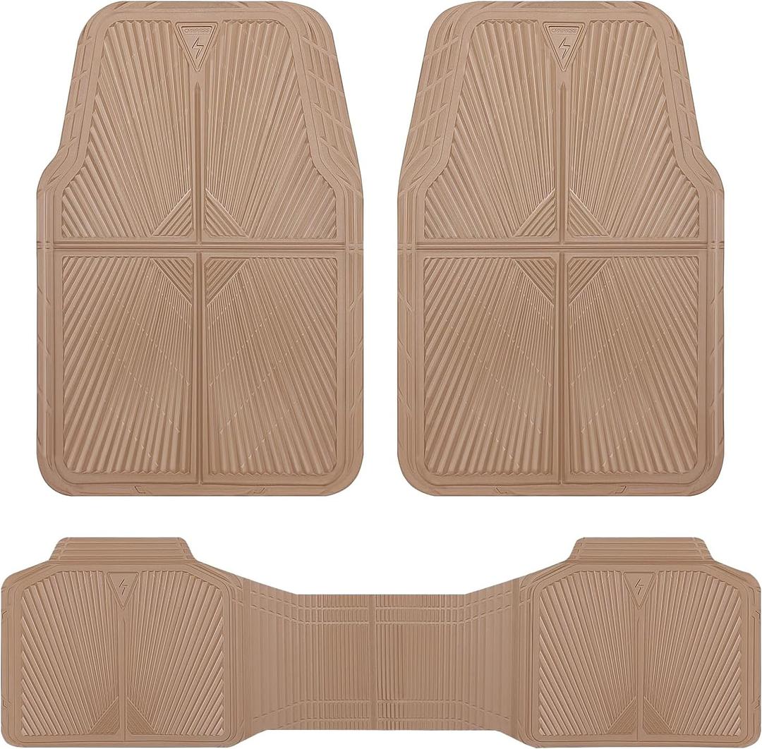 CAR PASS Rubber Car Mats,Car Floor Mats All Weather, Waterproof Trim-to Fit Automotive Floor Mats for Cars Trucks SUV,Anti-Slip Easy Clean, Heavy Duty Car Mats Full Set 3-Piece,All Beige