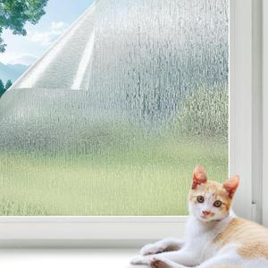 LUTE Rain Glass Window Film, Privacy Frosted Film Decorative Cling, UV Blocking Static Cling Removable Glass Sticker, Stained Frosting Cling Door Window Vinyl for Home Office, 23.6" x 78.7" (Rain Clear)