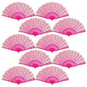 QIRMIZI 10 Pack Folding Handheld Fans,Silk Spanish Fan, Perfect for Weddings, Parties, and Dancing,Deeppink