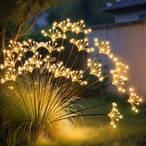 JJGoo Solar Garden Lights, New Upgraded 2 Pack Solar Swaying Starburst Light, Waterproof Fireworks Outdoor Lights, Yard Patio Pathway Decoration, Warm White (4 x 4 x 30 inches)