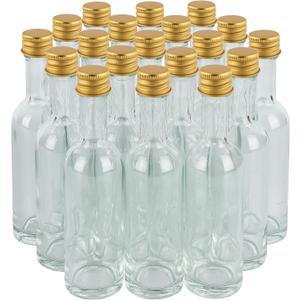 50 ml (1.7oz) 24 Pack, Mini Small Glass Bottles With Leak Proof Air Tight Gold Caps, Aluminum Lids, For Liquor Wine Alcohol Ginger Shots SamplesTequila