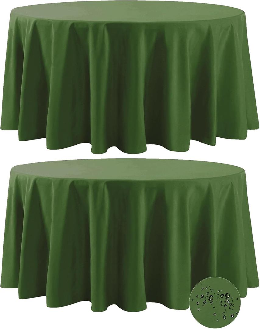 Fokitut 2 Pack Waterproof Round Tablecloth, 132 Inch, Stain Resistant and Wrinkle Polyester Table Cloth, Fabric Table Cover for Kitchen Dining, Wedding, Party, Holiday Dinner-Willow