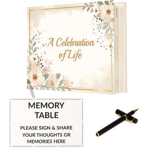 BINBE Funeral Guest Book,Gold Funeral Guest Book for Memorial Services 80 Pages Celebration Of Life Guest Book Funeral Sign In Book for Guests Memorial Guest Book with Pen and Sign